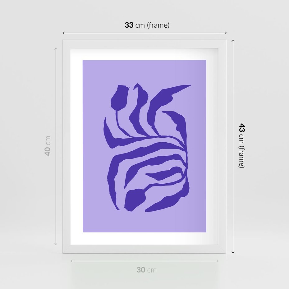 Plakat w ramie 30x40 - Boho Sztuka Wolności - kwiaty, energetyczne fioletowe tło - rama biała