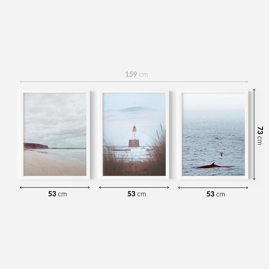 Zestaw obrazy w ramie 50x70 galeria - Latarnia, mglisty, pejzaż, morze - rama biała