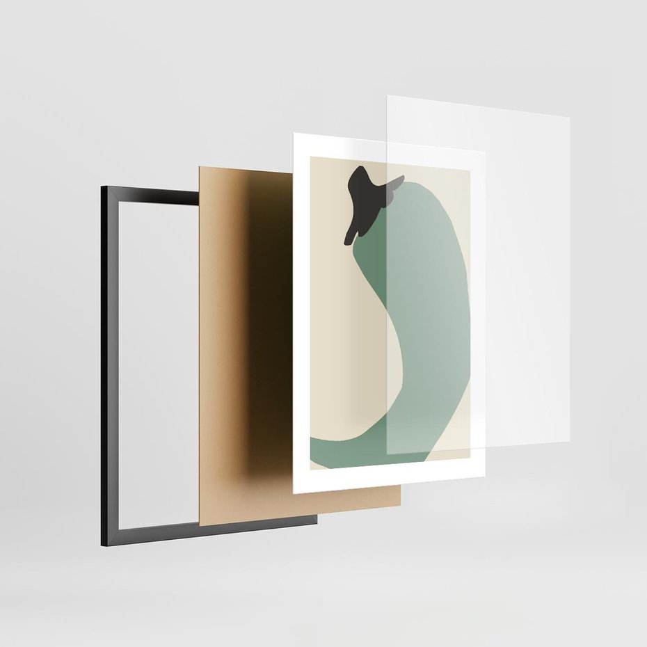 Plakat w ramie 30x40 - Granice Akwareli - abstrakcyjny minimalistyczny obraz, zielona papryczka - rama czarna