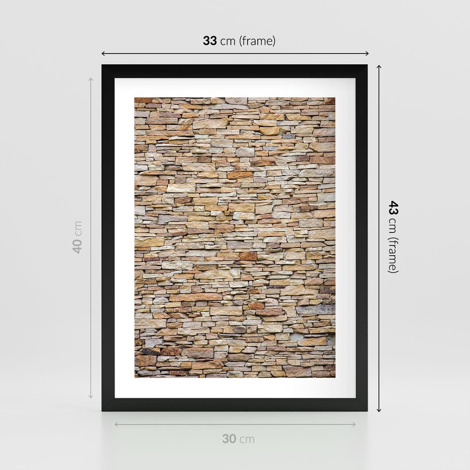 Plakat w ramie 30x40 - Mur z cegieł - surowa elegancja - mur, cegły - rama czarna