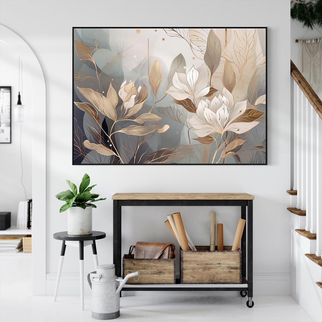 Obraz w ramie 100x70 - Ekspresjonistyczny deszcz uczuć - grafika, złote kwiaty - rama czarna