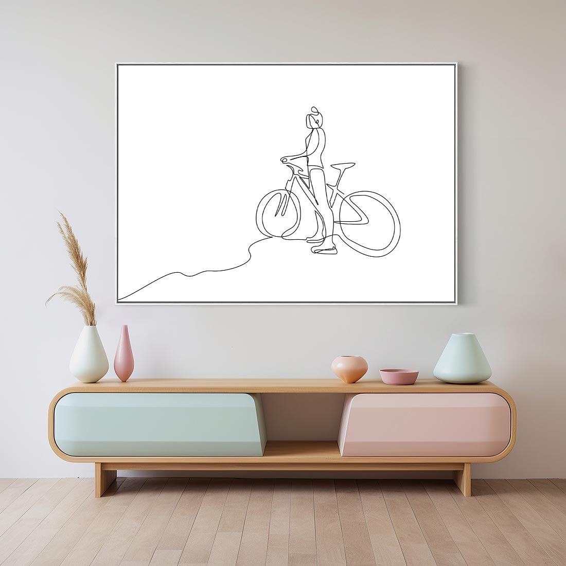 Obraz w ramie 70x50 - Minimalistyczna Przejażdżka - szkic, minimalizm - rama biała