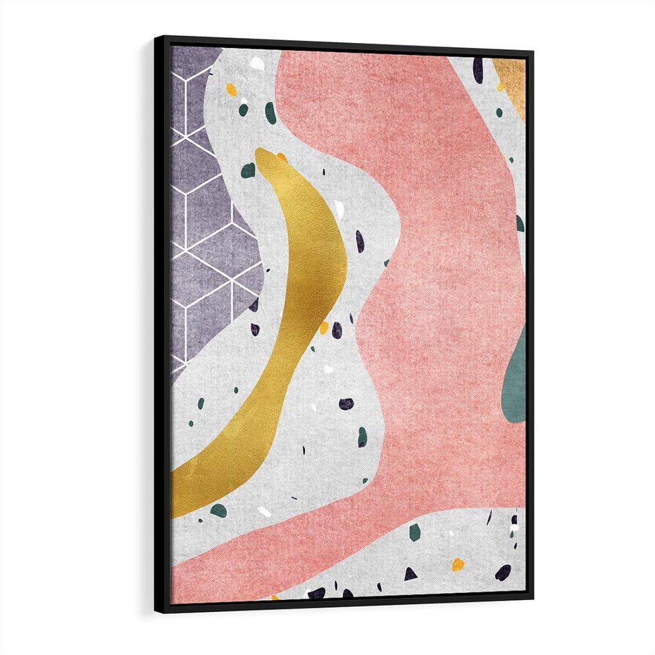 Obraz w ramie 70x100 - Eklektyczny Mix - kolaż, pastelowe abstrakcyjne plamy - rama czarna