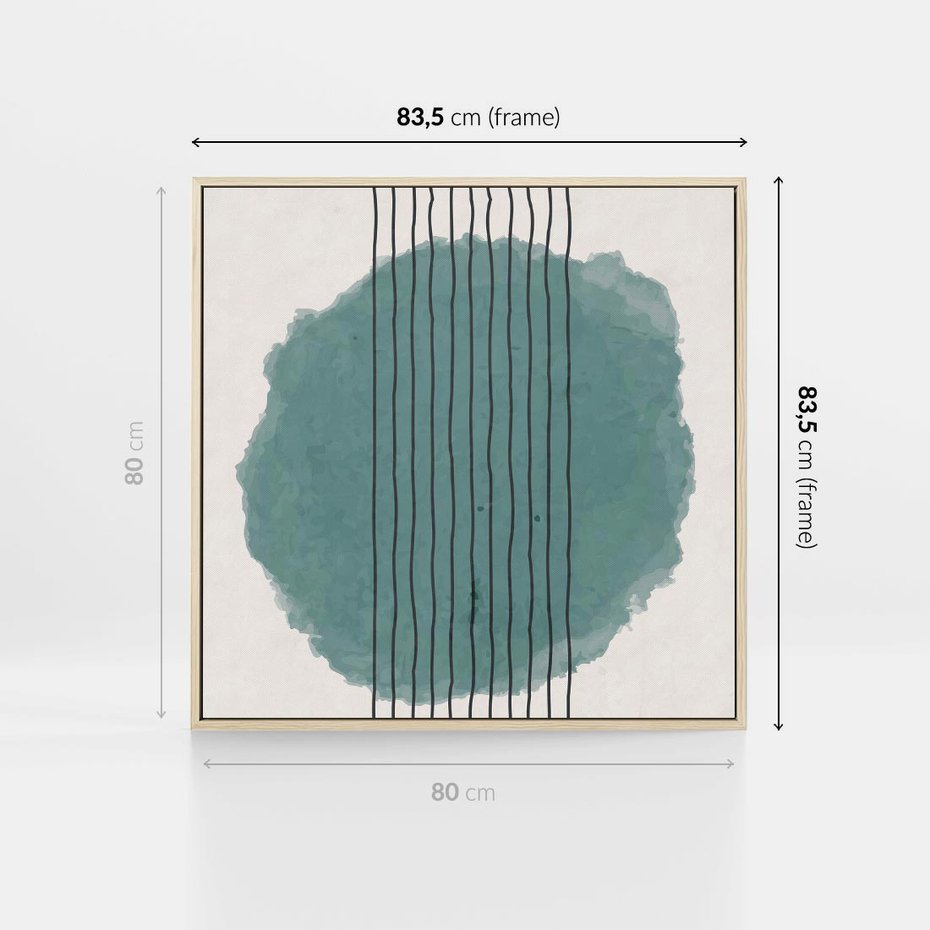 Obraz w ramie 80x80 - Podróżne Inspiracje - abstrakcyjna akwarelowa plama, nieregularne kreski - rama drewno