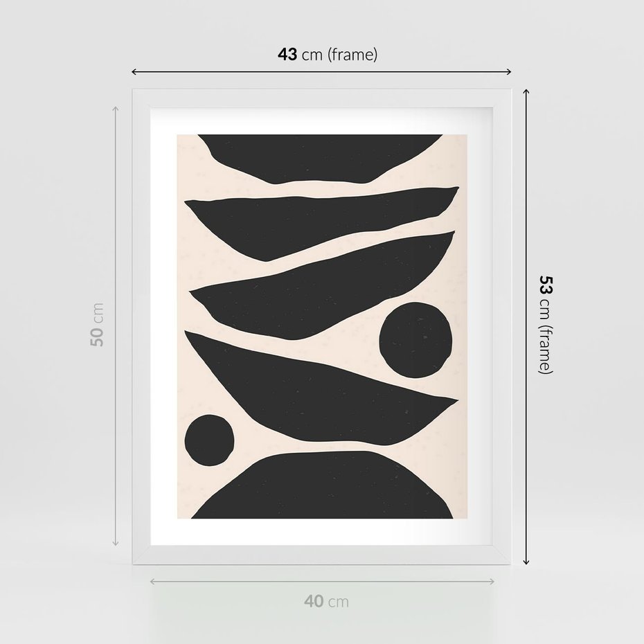 Plakat w ramie 40x50 - Modernistyczna Abstrakcja w Czerni i Bieli - abstrakcja, czarno biała grafika - rama biała