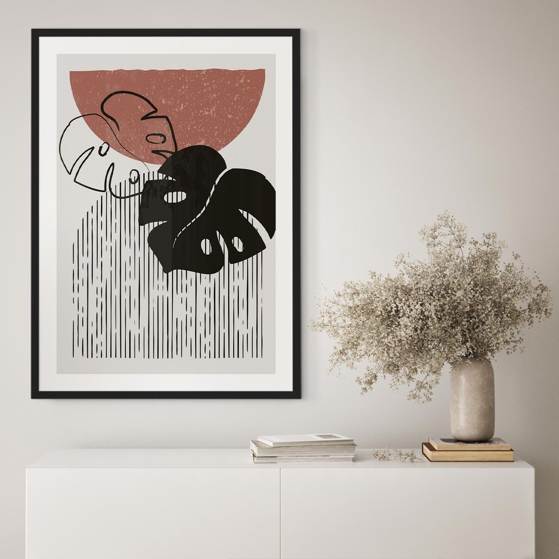 Plakat w ramie 40x50 - Nowoczesna Monstera: Szkic w Grafice - nowoczesna grafika, monstera - rama czarna