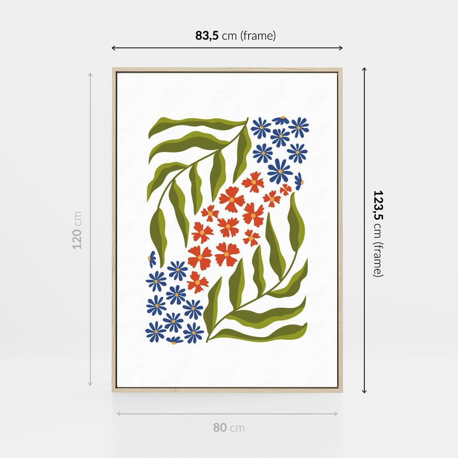 Obraz w ramie 80x120 - Splątane Granice - kwiaty, sztuka nowoczesna - rama drewno