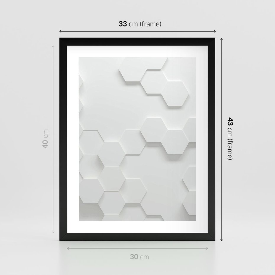 Plakat w ramie 30x40 - Przestrzenne Zabawy - geometryczne, 3D - rama czarna