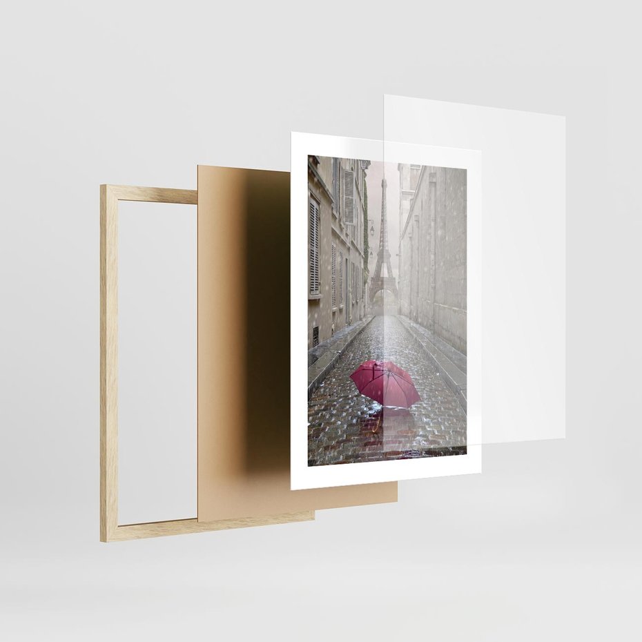 Plakat w ramie 30x40 - Francuska elegancja pod parasolem - Francja, parasol - rama drewno
