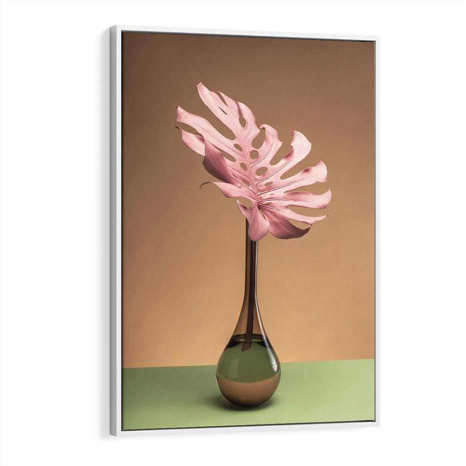 Obraz w ramie 50x70 - Wyjątkowy monstera - monstera, liść - rama biała
