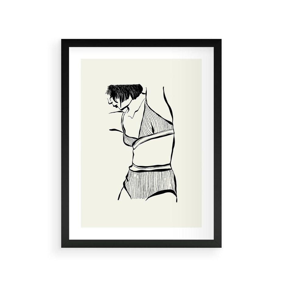 Plakat w ramie 30x40 - Minimalistyczny Urok - szkic, kobieta w bieliźnie - rama czarna