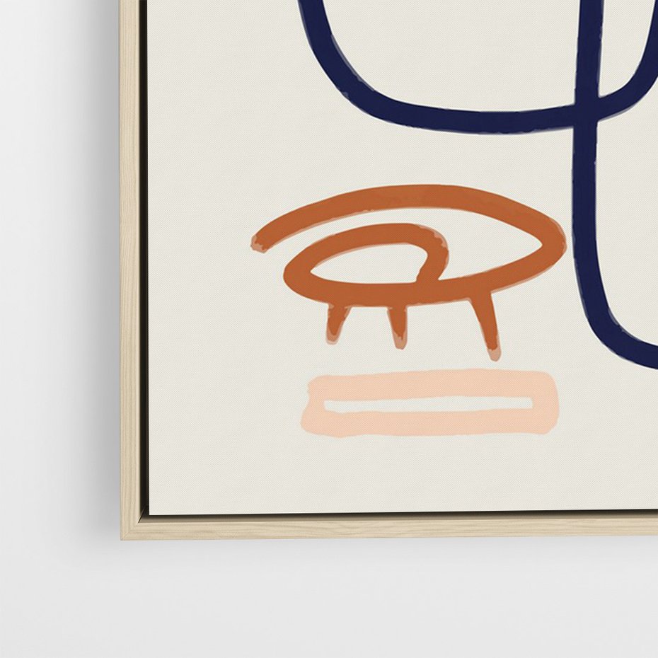 Obraz w ramie 50x70 - Abstrakcyjne Mrugnięcie - abstrakcja w stylu picasso, beżowe tło - rama drewno