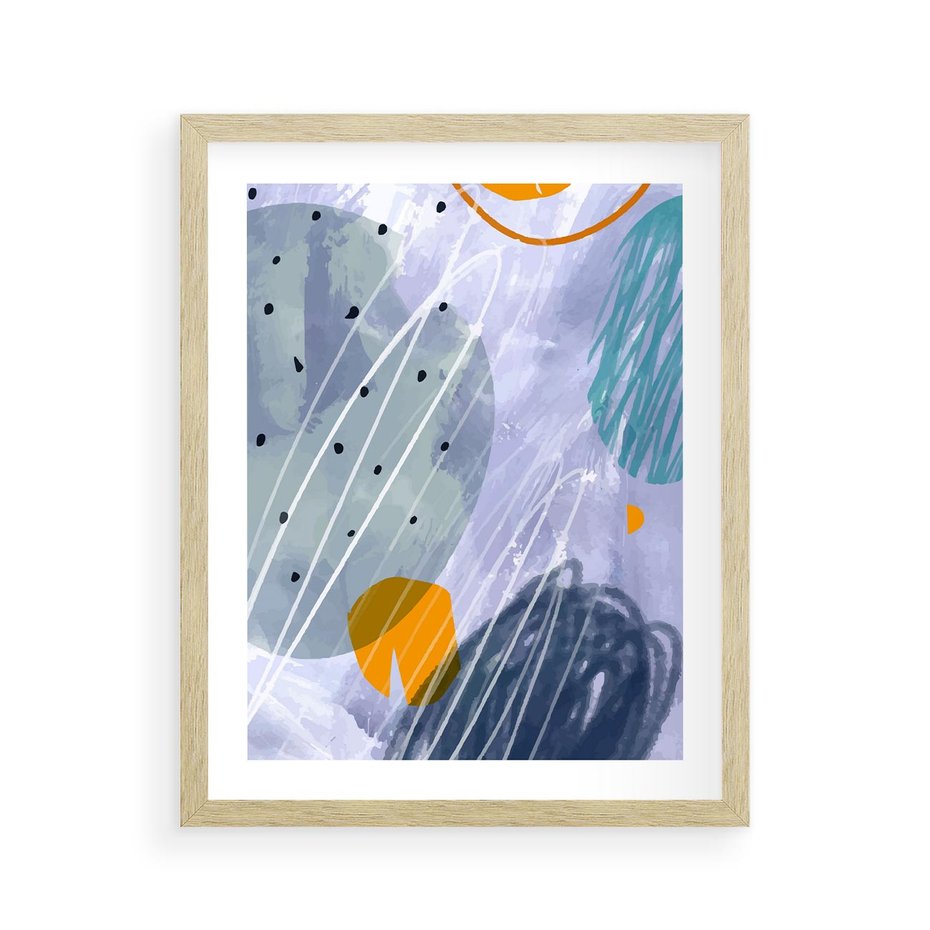 Plakat w ramie 40x50 - Pastelowe Przenikanie - abstrakcyjny plakat do młodzieżowego pokoju, granaty fiolety - rama drewno