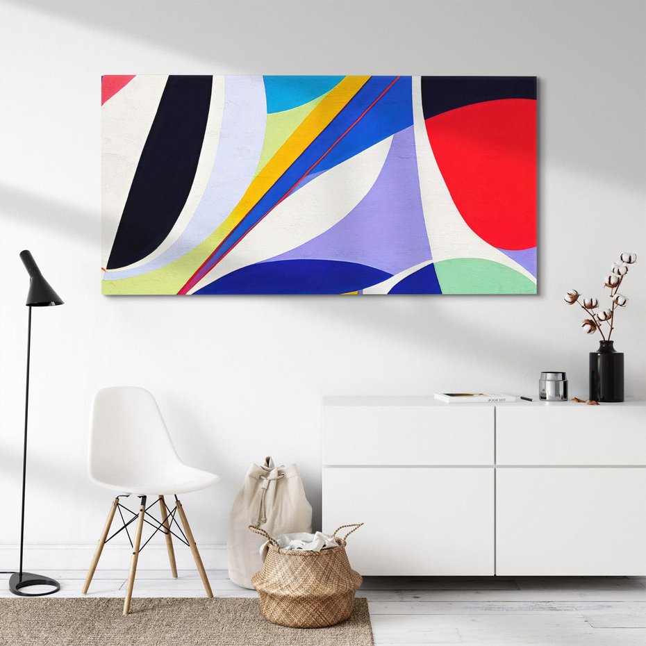 Obraz na płótnie 100x50 - Kolorowe Przesunięcia Kształtów - abstrakcyjny obraz olejny, żywe kolory