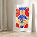 Plakat bez ramy 30x40 - Eklektyczny Majestat - wyrazista grafika, mocne kolory czerwień niebieski żółty
