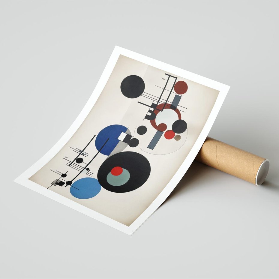 Plakat bez ramy 50x70 - Rozkwitające Wibracje Wyobraźni - abstrakcyjna geometryczna kompozycja, koła linie