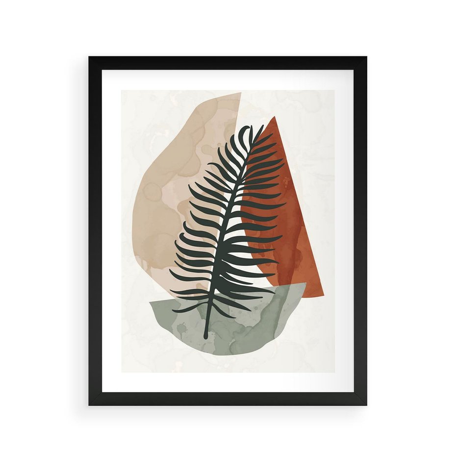 Plakat w ramie 40x50 - Czarna Palma w Brązowej Abstrakcji - grafika, akwarela - rama czarna