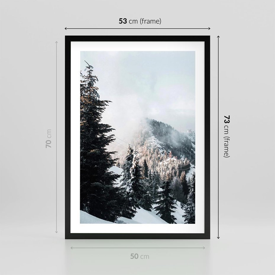 Plakat w ramie 50x70 - Góry, Las i Śnieg na Obrazie - góry, las - rama czarna