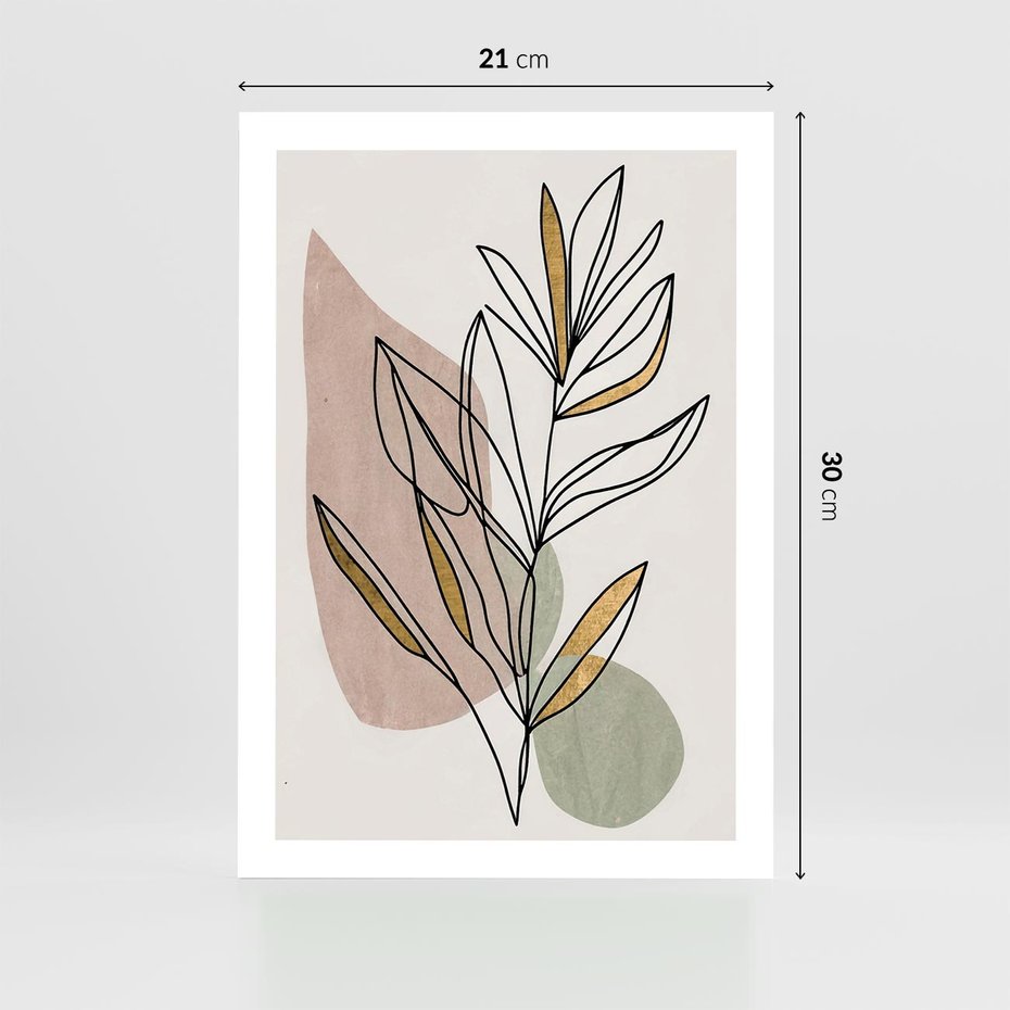 Plakat bez ramy 21x30 - Impulsy Subtelnej Harmonii - abstrakcyjny obraz boho, liście
