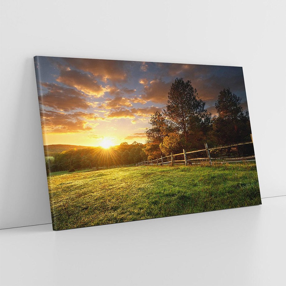 Obraz na płótnie 100x70 - Urok zachodu słońca na łące z drzewami - łąka, zachód