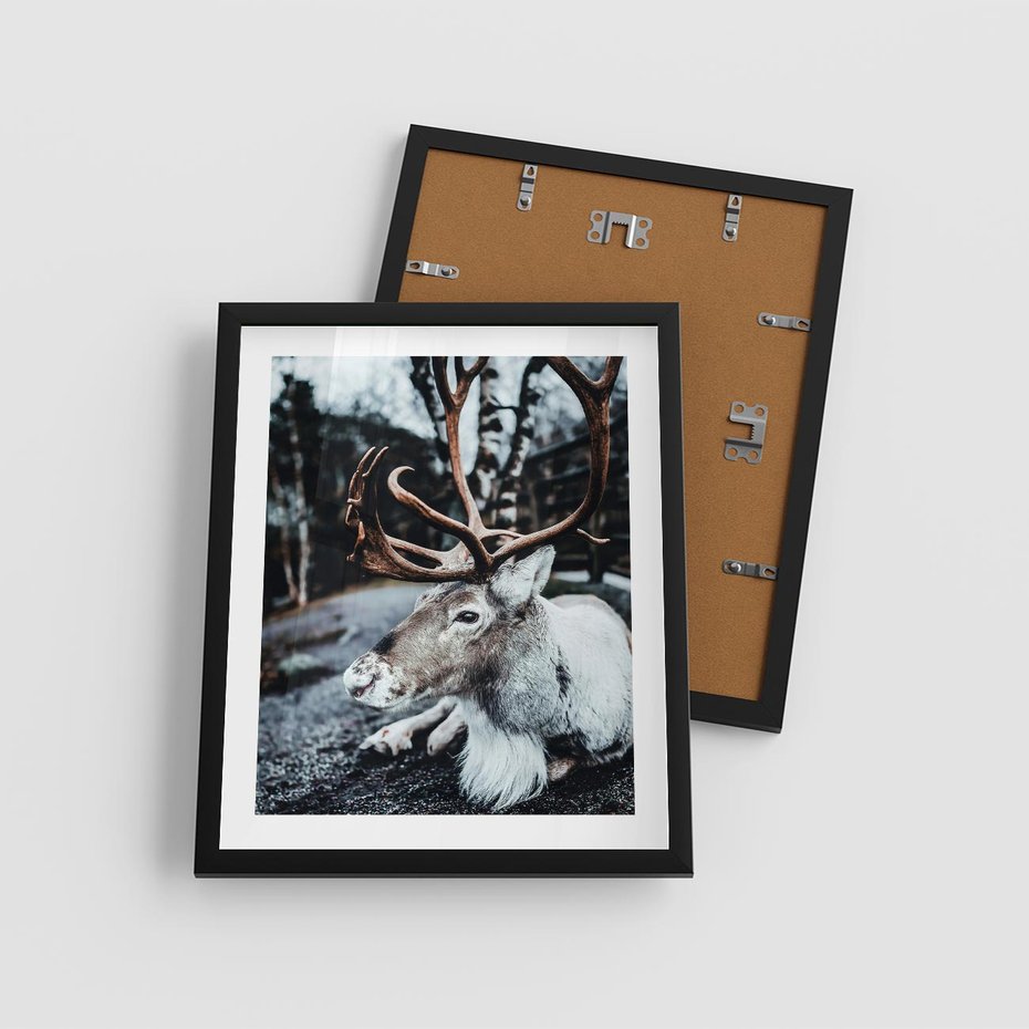 Plakat w ramie 40x50 - W Zimowej Krainie - renifer, zima - rama czarna