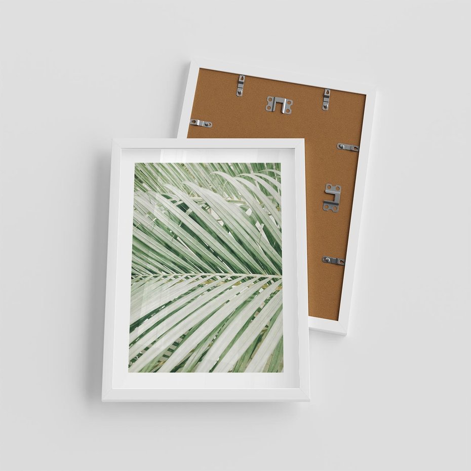 Plakat w ramie 30x40 - Liście Palmy: Egzotyczna Grafika - palma, liście palmy - rama biała