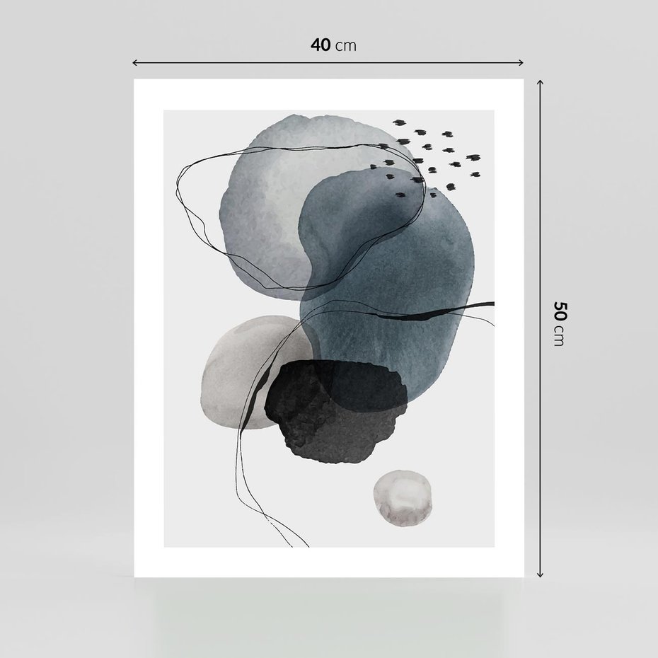 Plakat bez ramy 40x50 - Wibracje Kształtów - abstrakcyjne plamy akwarelowe, czarny szkic
