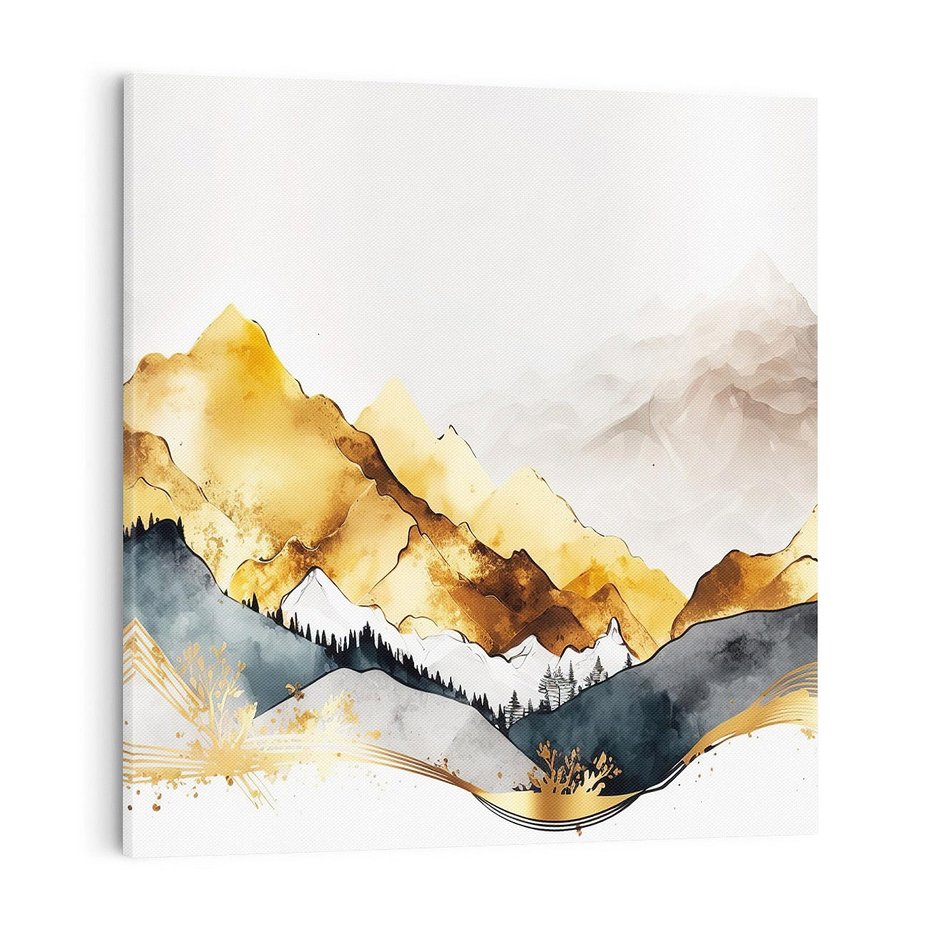 Obraz na płótnie 70x70 - Złote Góry - akwarela, graficzne góry