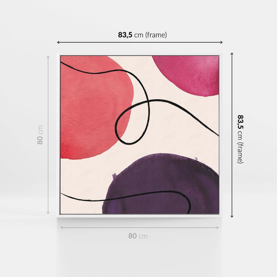 Obraz w ramie 80x80 - Migoczące Echo - abstrakcyjne akwarelowe plamy, nieregularne linie - rama biała