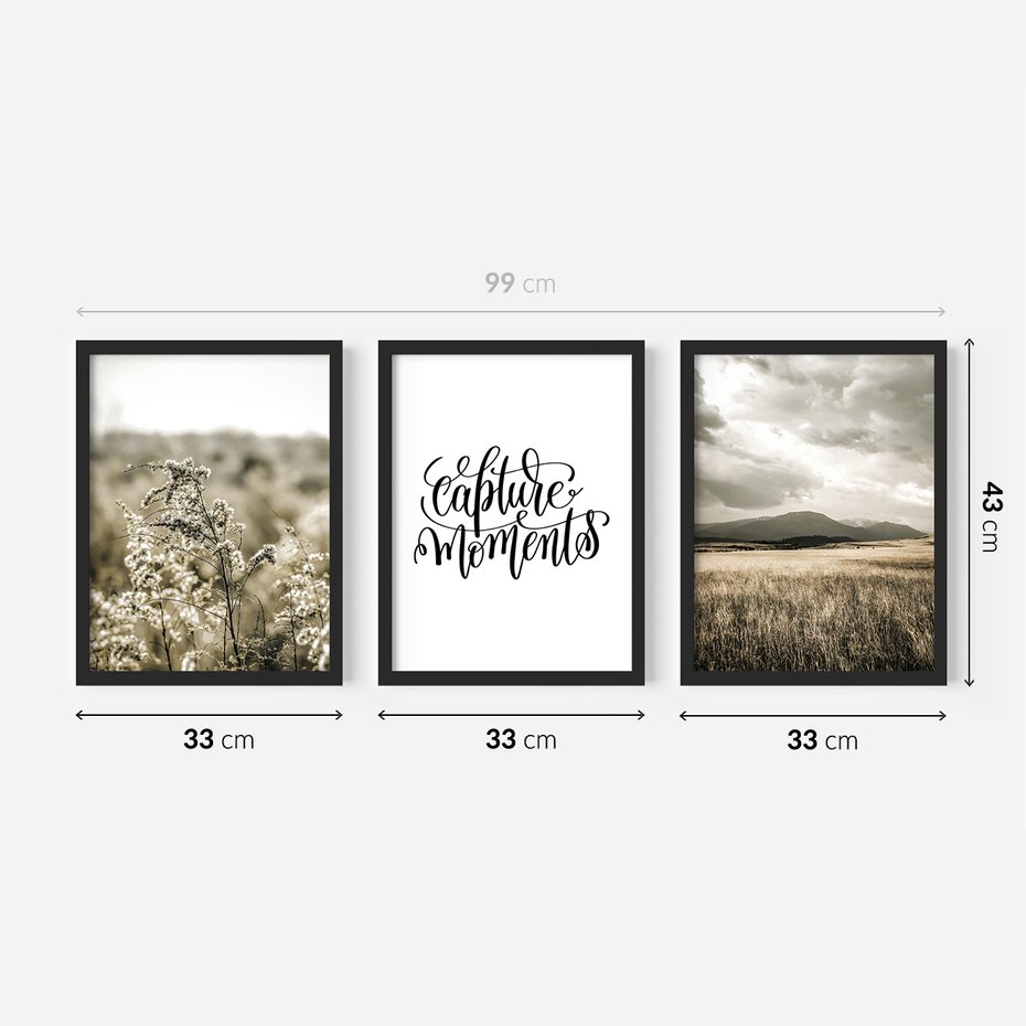 Zestaw obrazy w ramie 30x40 galeria - Boho, minimalizm, spokój, napis - rama czarna