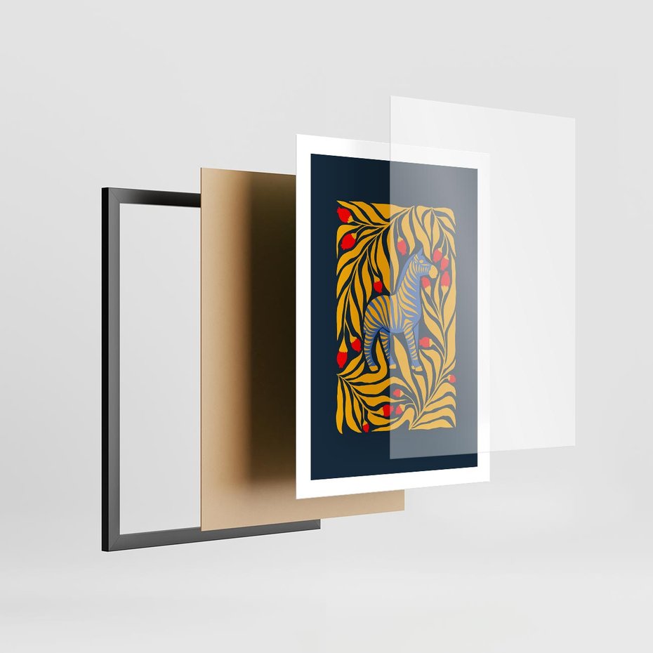 Plakat w ramie 50x70 - Wibracje Wyobraźni - zebra, granatowe tłó - rama czarna