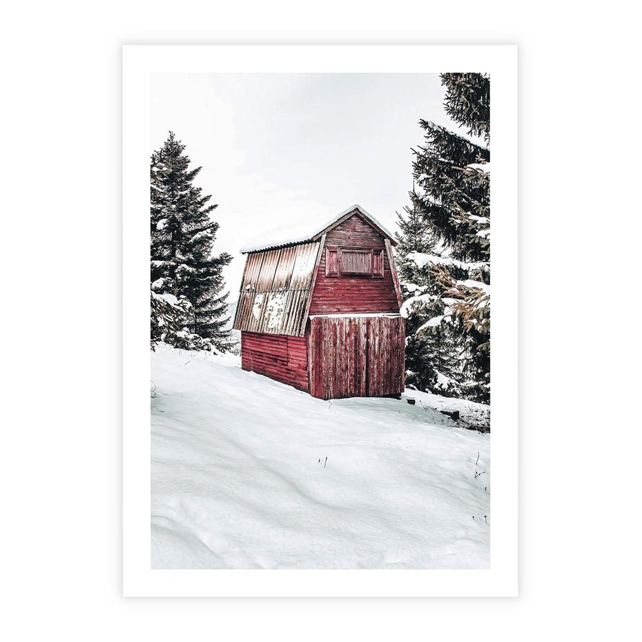Plakat bez ramy 30x40 - Domek w Śnieżnych Górach - domek, góry