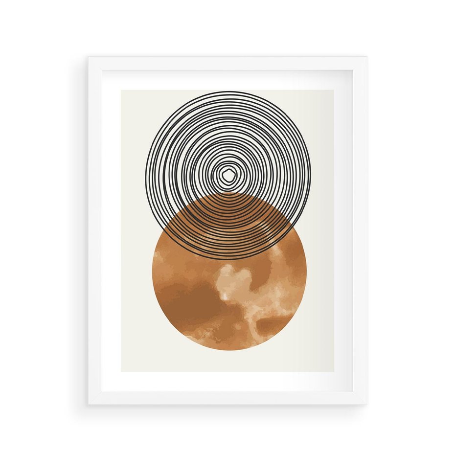 Plakat w ramie 40x50 - Taniec Okręgów - boho obraz, geometria - rama biała