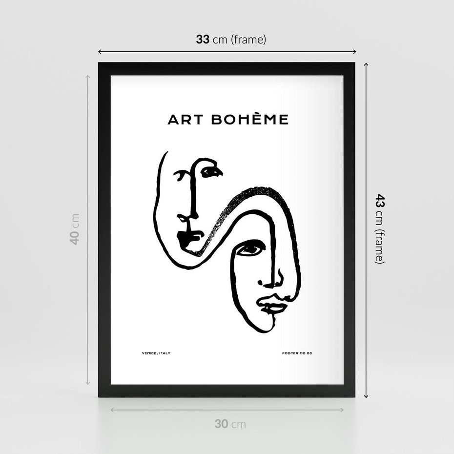 Plakat w ramie 30x40 - Rozbijające Granice Boho - boho sztuka, twarze - rama czarna