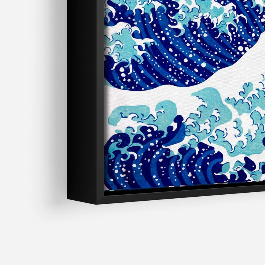 Obraz w ramie 100x70 - Fala Japandi - wielka fala w Kaganawie, obraz Hokusai - rama czarna