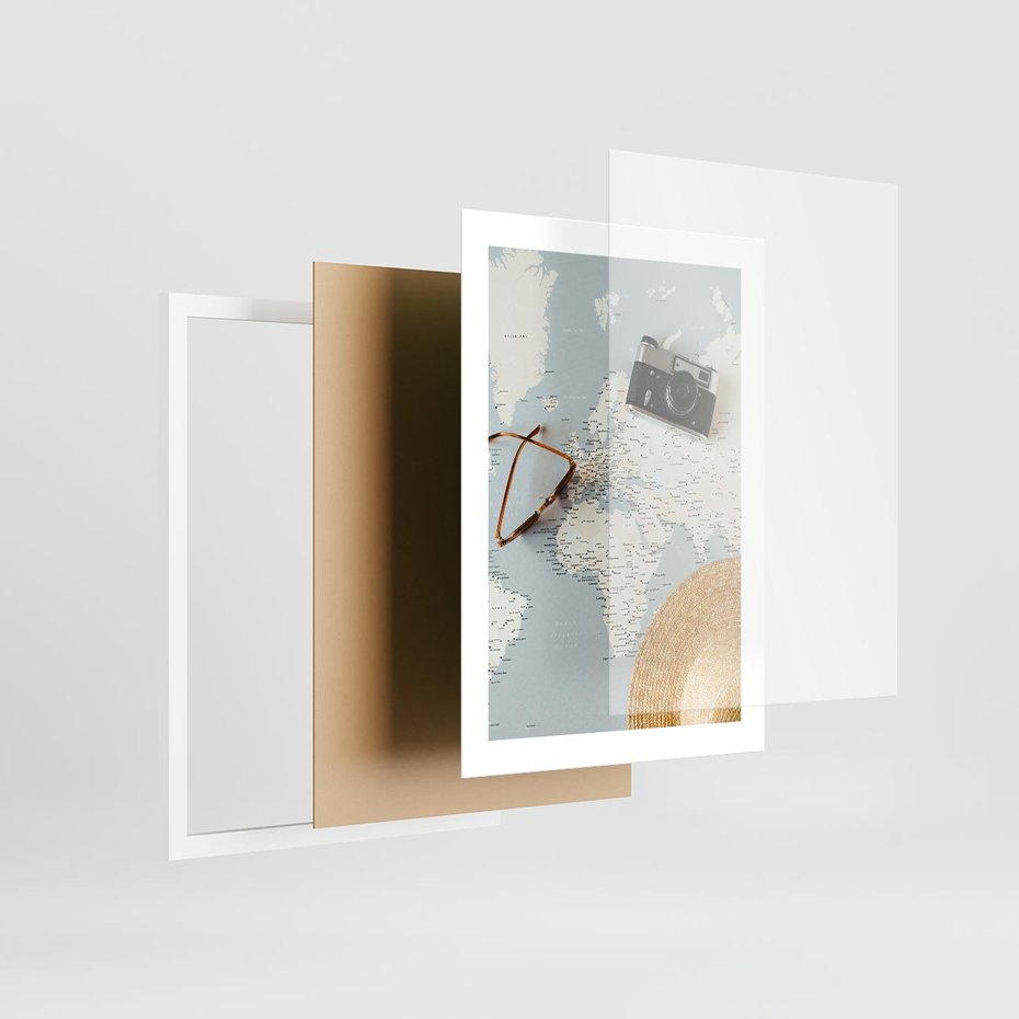 Plakat w ramie 30x40 - Świat w Kadrze - mapa, aparat - rama biała