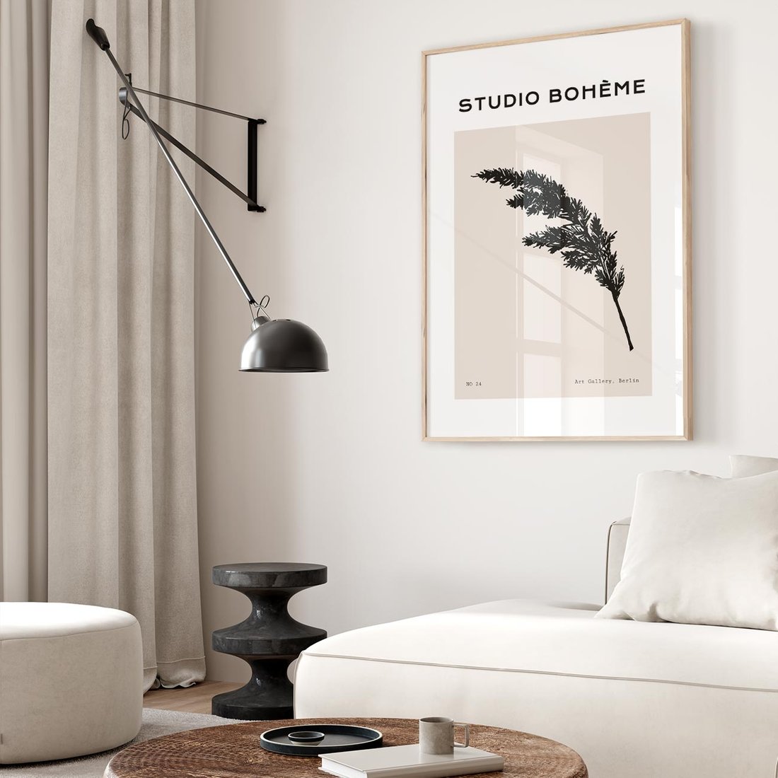 Plakat w ramie 30x40 - Boho Refrakcje Przestrzeni - boho plakat, roślina - rama drewno