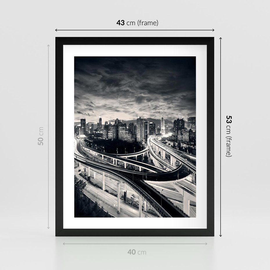 Plakat w ramie 40x50 - Miejska Symfonia - miasto, nocą - rama czarna