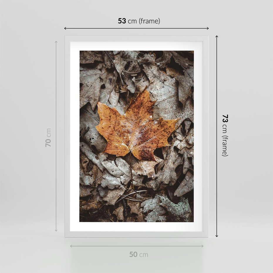 Plakat w ramie 50x70 - Jesienne Czarowanie - suchy liść, żółty - rama biała