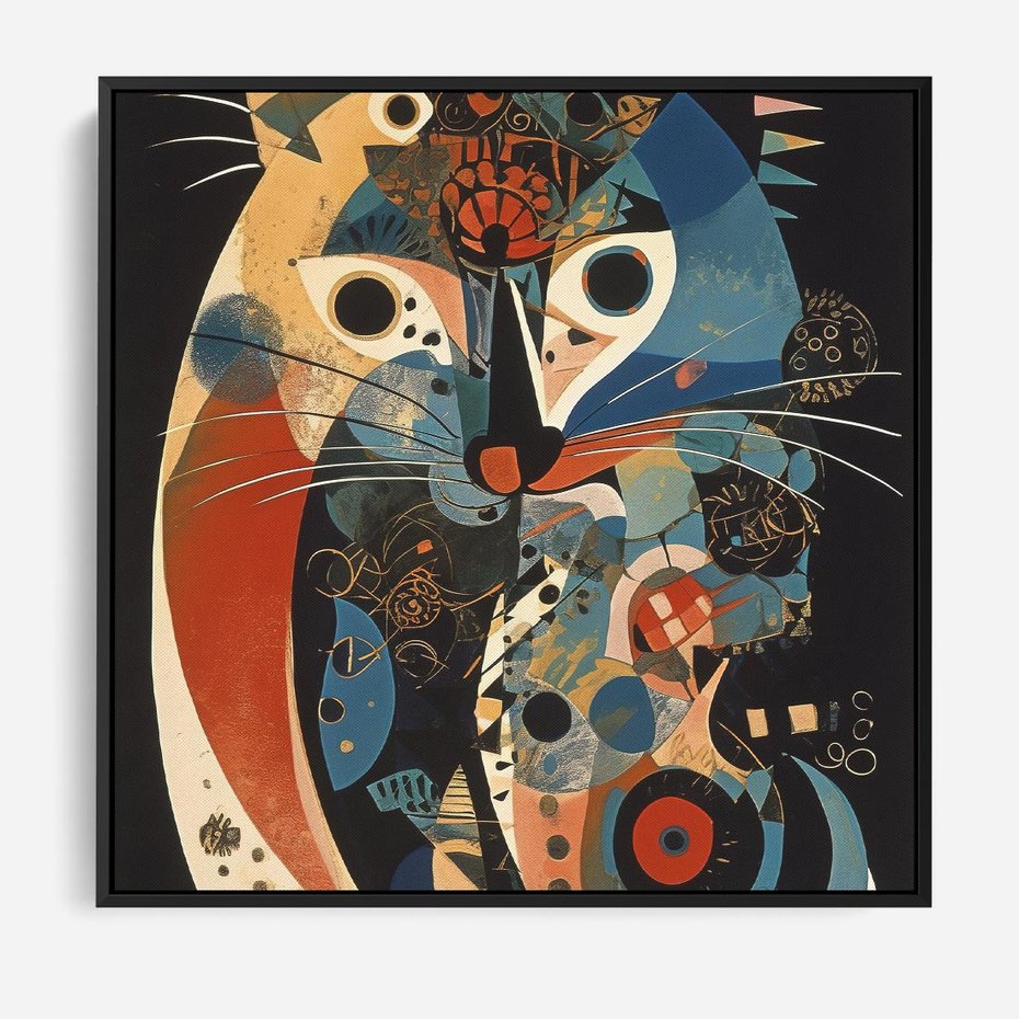 Obraz w ramie 50x50 - Księga Surrealnych Wymiarów - abstrakcyjny obraz olejny, kot - rama czarna