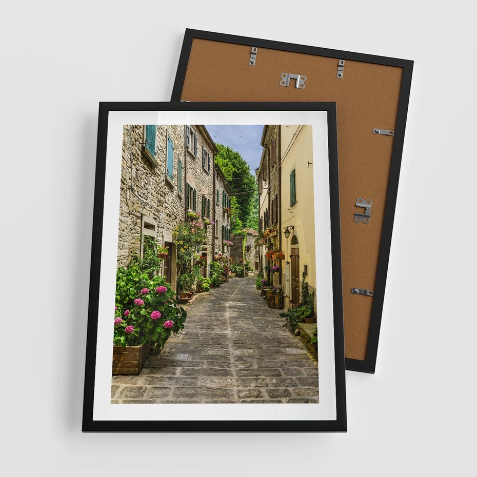 Plakat w ramie 50x70 - Spacer po Złotej Alei - uliczka, perspektywa - rama czarna