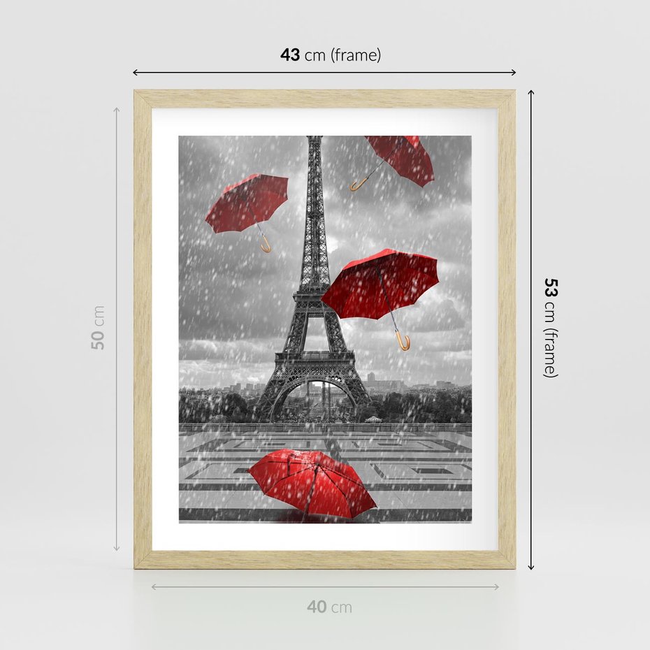 Plakat w ramie 40x50 - Czarno-biała magia Eiffla - Eiffla, Paryż - rama drewno