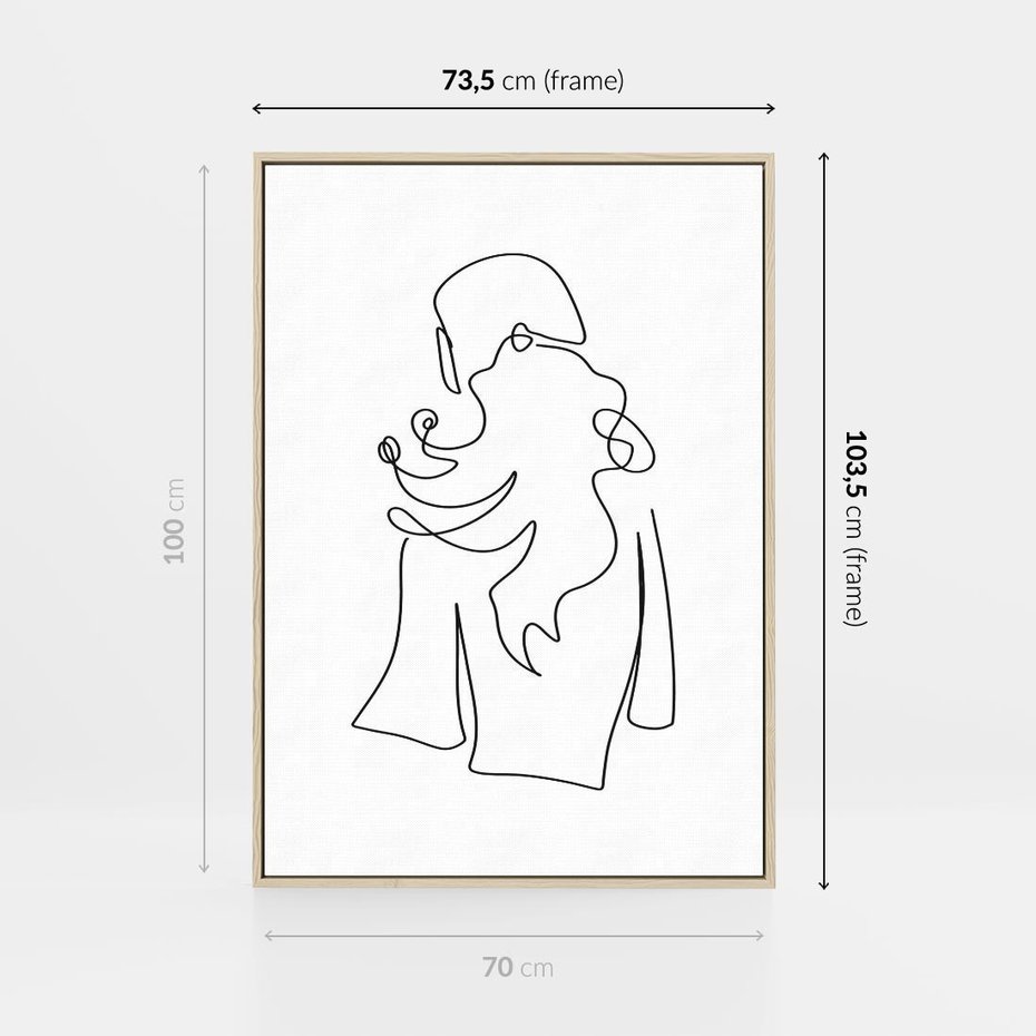 Obraz w ramie 70x100 - Zaklęte Linie - szkic kobiety, jedną linia - rama drewno
