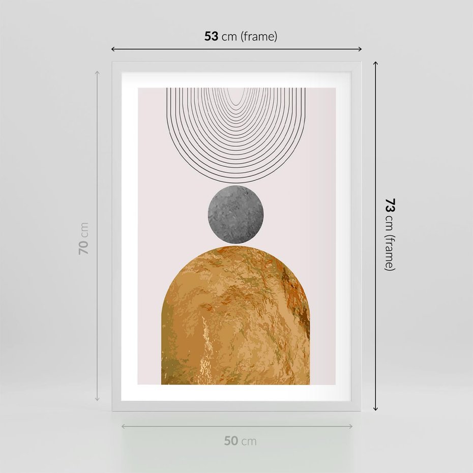 Plakat w ramie 50x70 - Złote Półkole w Sztuce Geometrii - grafika, złote półkole - rama biała