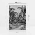 Obraz w ramie 80x120 - Mroczna Ścieżka Tropików - czarno biała fotografia, ścieżka pośród palm - rama biała