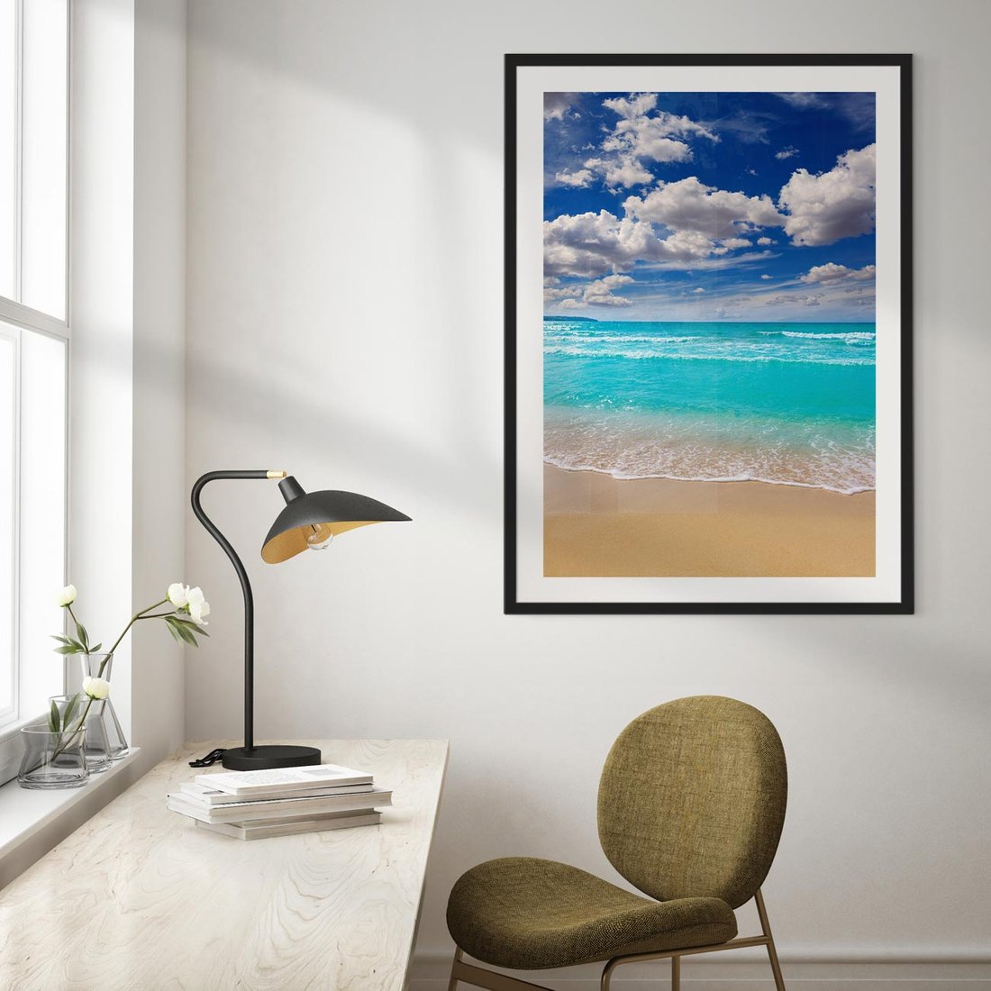 Plakat w ramie 50x70 - Idylliczna plaża nad morzem - plaża, morze - rama czarna