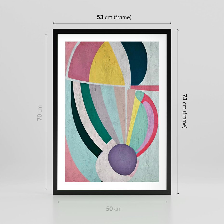 Plakat w ramie 50x70 - Podróżne Echa Przestrzeni - abstrakcyjne dziwne kształty, olejny obraz - rama czarna