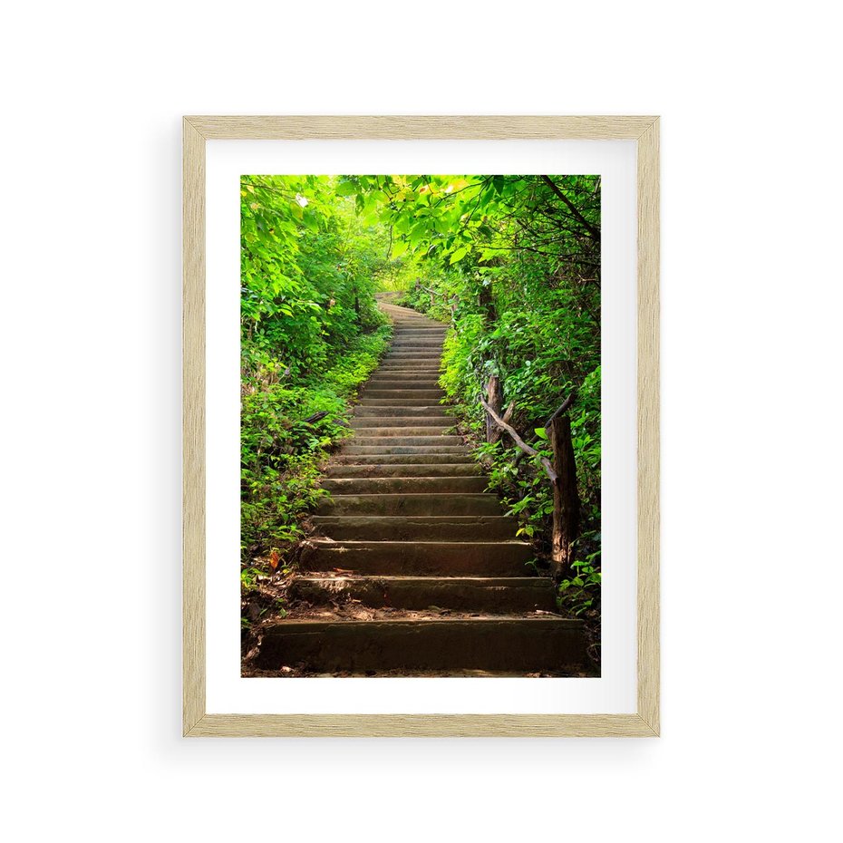 Plakat w ramie 30x40 - Lasowa ścieżka pełna tajemnic - ścieżka, schody - rama drewno