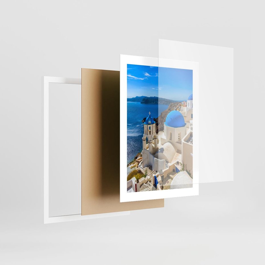 Plakat w ramie 30x40 - Urokliwy widok na Santorini - Santorini, widok - rama biała