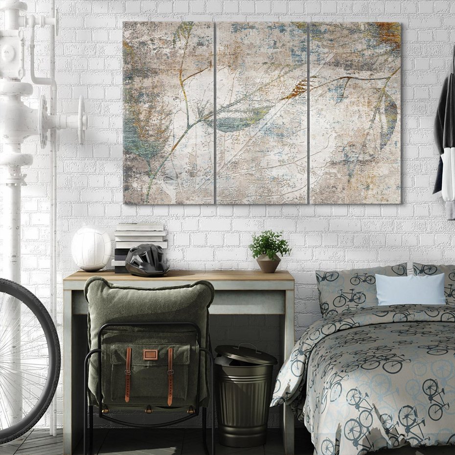 Obraz na płótnie 120x80 - Betonowe Wspomnienia Liści - odciski w betonie, odbitki